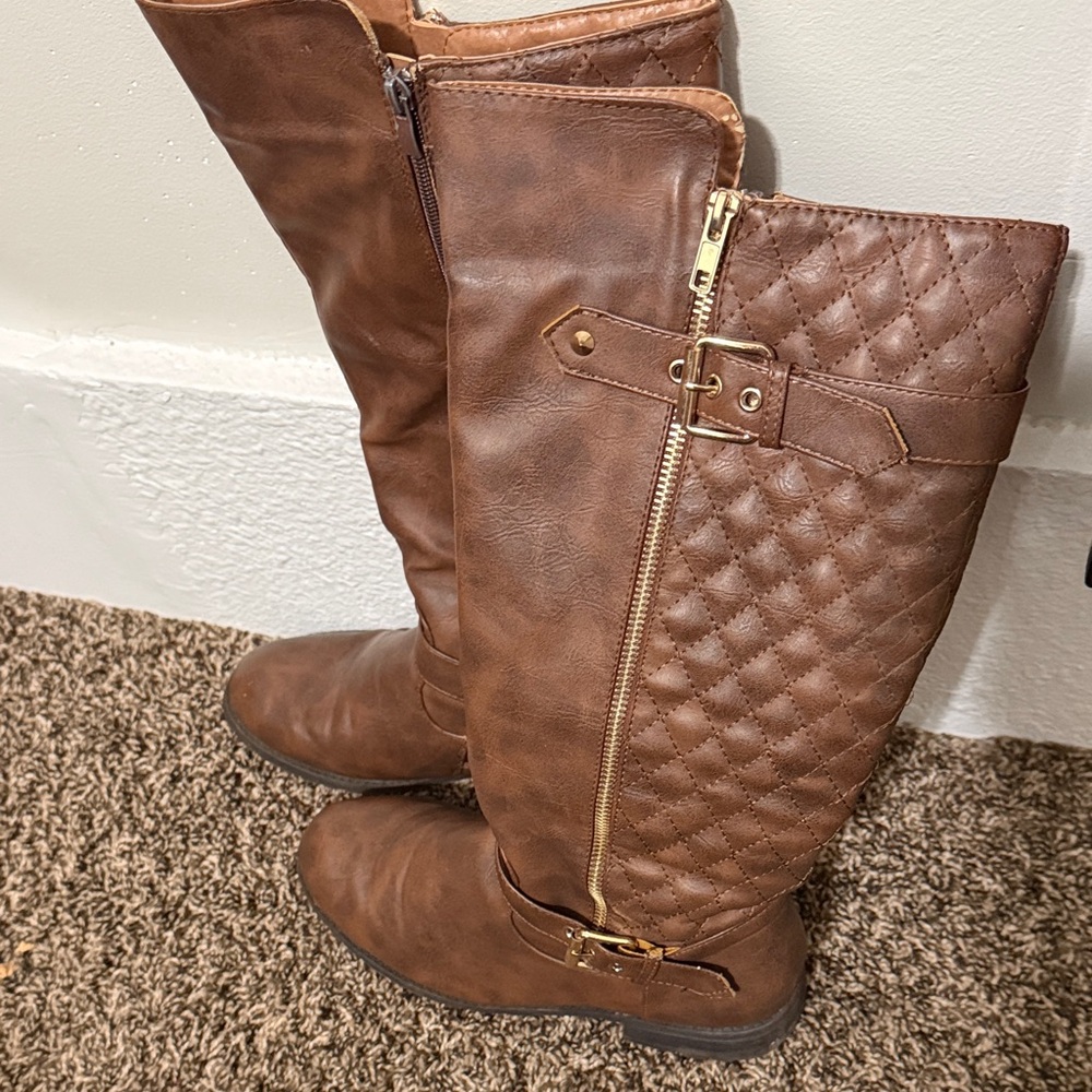 Quilted Brown Knee-High Boots